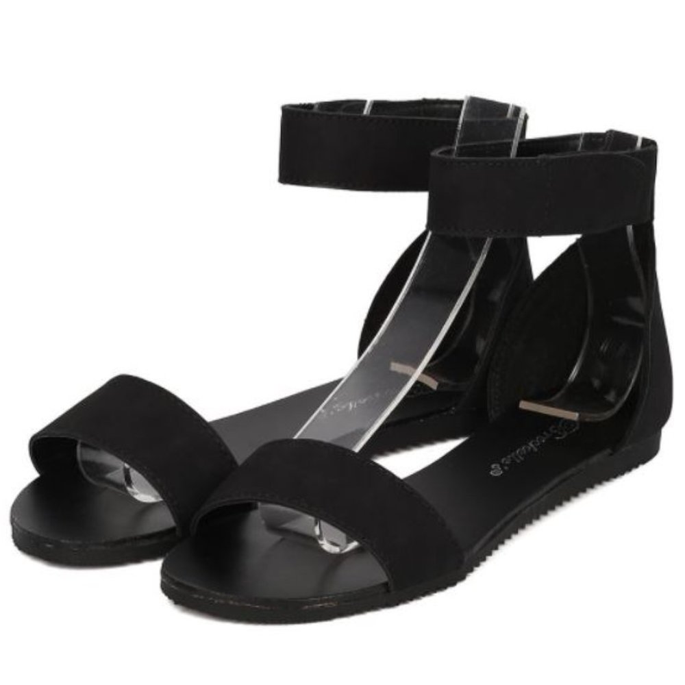 New Black Single Band Ankle Strap Flat Sandals